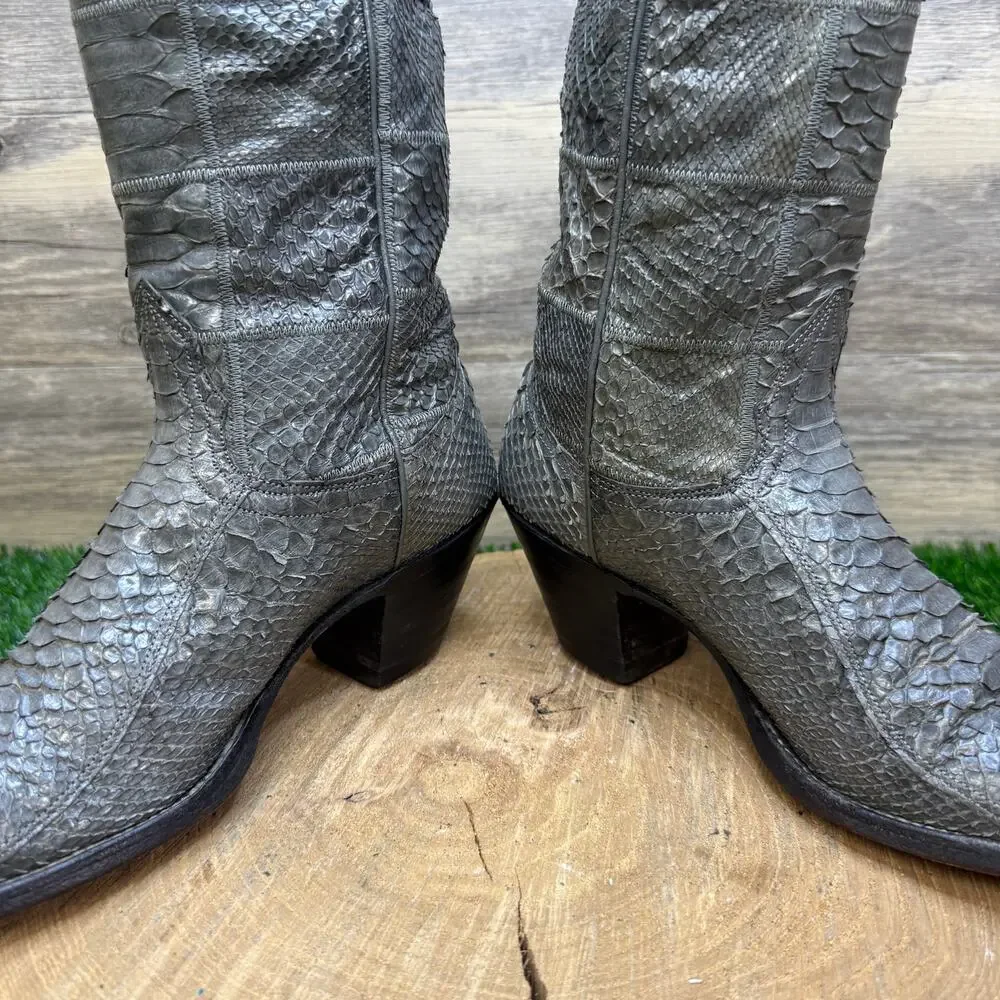 Nocona Men/Women - Size 6/7 - Vintage Gray Snakeskin Cowboy Boots E7599